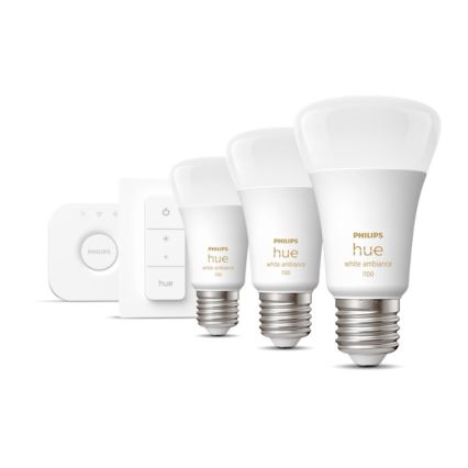 Základní sada Philips Hue White Ambiance 3xE27/11W 2200-6500K + Hue bridge a dimmer switch
