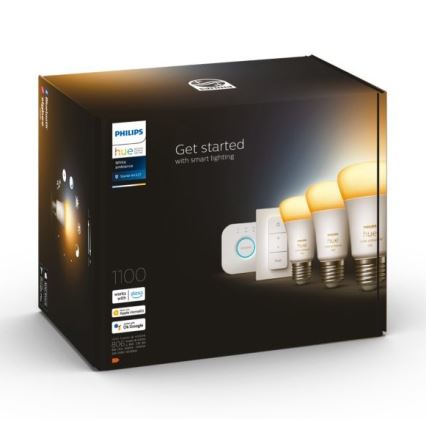 Základní sada Philips Hue White Ambiance 3xE27/11W 2200-6500K + Hue bridge a dimmer switch