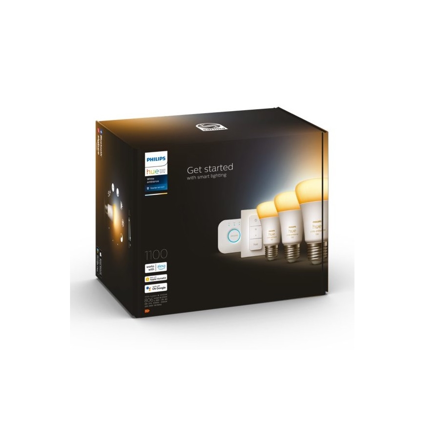 Základní sada Philips Hue White Ambiance 3xE27/11W 2200-6500K + zařízení k propojení a dálkové ovládání