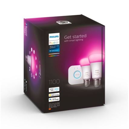 Základní sada Philips Hue WHITE AND COLOR AMBIANCE 2xE27/9W/230V 2000-6500K + zařízení k propojení