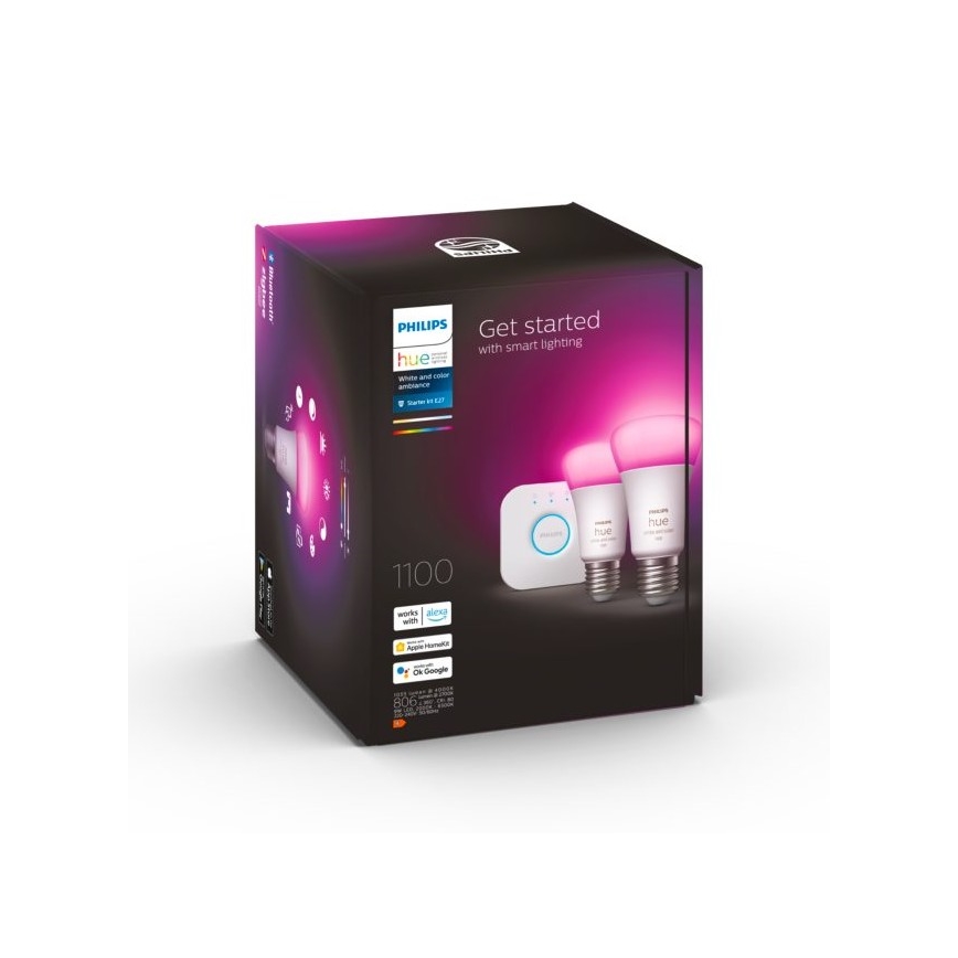 Základní sada Philips Hue WHITE AND COLOR AMBIANCE 2xE27/9W/230V 2000-6500K + zařízení k propojení