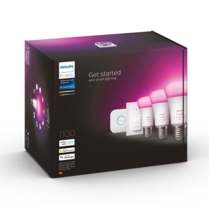 Základní sada Philips Hue WHITE AND COLOR AMBIANCE 3xE27/9W 2000-6500K + Hue bridge a dimmer switch