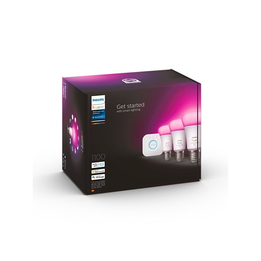 Základní sada Philips Hue WHITE AND COLOR AMBIANCE 3xE27/9W/230V 2000-6500K + zařízení k propojení