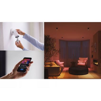 Základní sada Philips Hue WHITE AND COLOR AMBIANCE 3xGU10/4,2W 2000-6500K + Hue bridge a dimmer switch