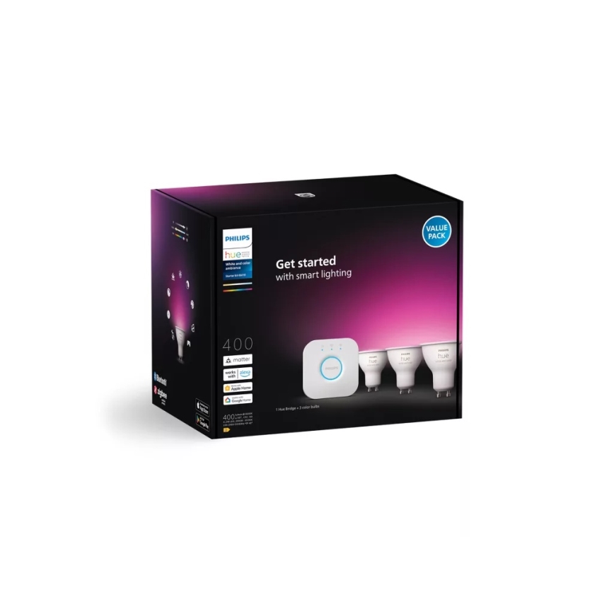 Základní sada Philips Hue WHITE AND COLOR AMBIANCE 3xGU10/4,2W/230V 2200-6500K + Hue bridge