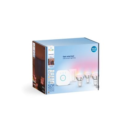 Základní sada Philips Hue White And Color Ambiance Essential 3xGU10/4,7W/230V 2200-6500K + Hue bridge