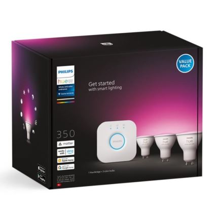 Základní sada Philips Hue WHITE AND COLOR AMBIANCE 3xGU10/5,7W/230V 2000-6500K + zařízení k propojení