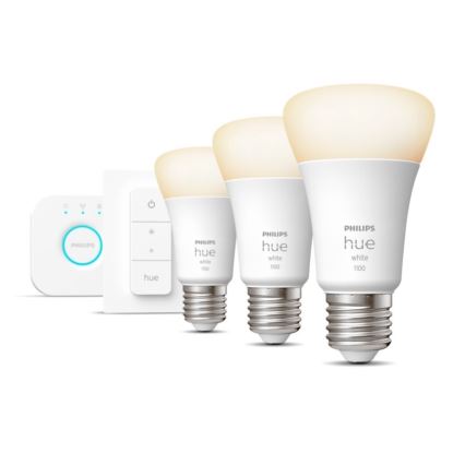 Základní sada Philips Hue WHITE 3xE27/9,5W 2700K + Hue bridge a dimmer switch