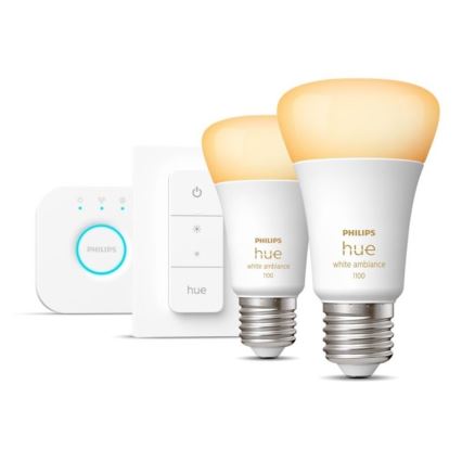 Základní sada Philips Hue WHITE AMBIANCE 2xE27/8W/230V + Hue bridge a dimmer switch