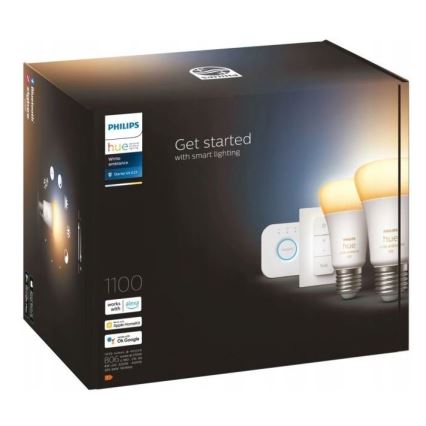 Základní sada Philips Hue WHITE AMBIANCE 2xE27/8W/230V + Hue bridge a dimmer switch