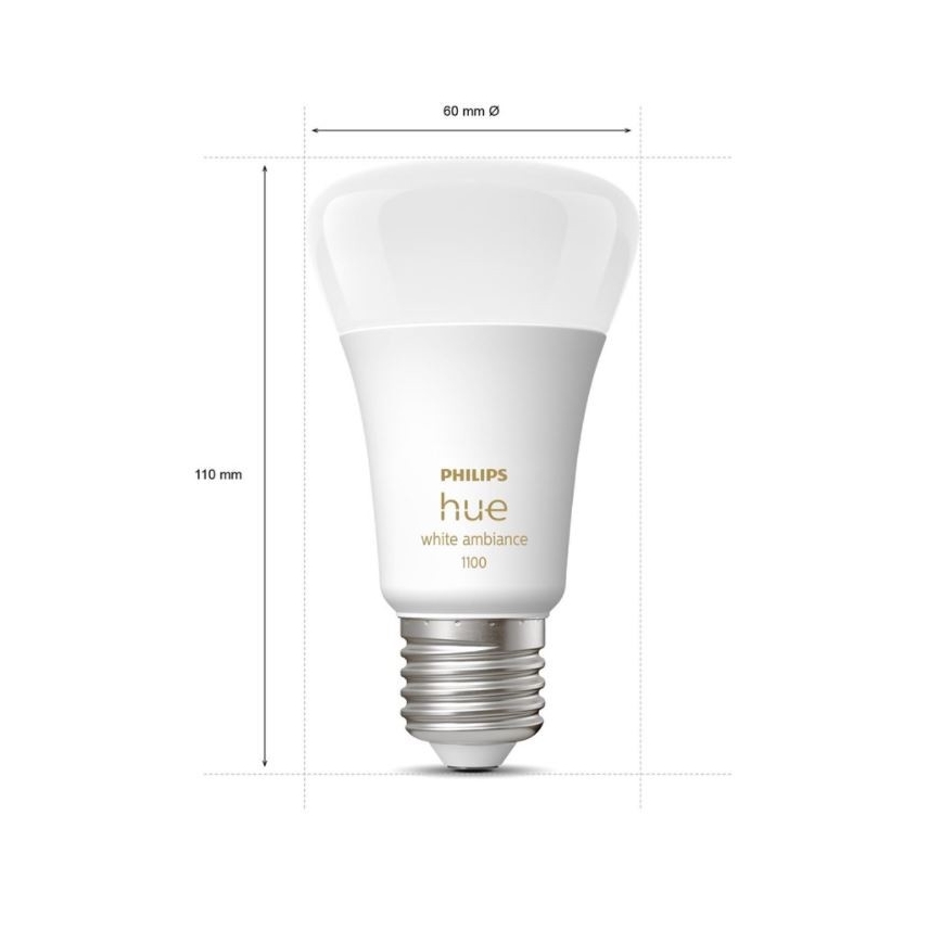 Základní sada Philips Hue WHITE AMBIANCE 2xE27/8W/230V + Hue bridge a dimmer switch