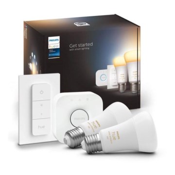 Základní sada Philips Hue WHITE AMBIANCE 2xE27/8W/230V + Hue bridge a dimmer switch