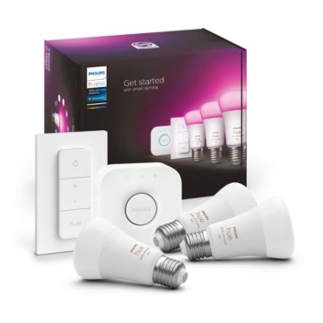 Základní sada Philips Hue WHITE AND COLOR AMBIANCE 3xE27/9W 2000-6500K + Hue bridge a dimmer switch