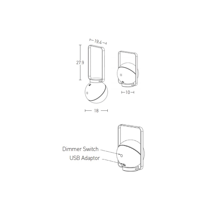 Zambelis E233 - LED Stmívatelná venkovní lampa LED/1,5W/3,7V 2600 mAh IP44 černá