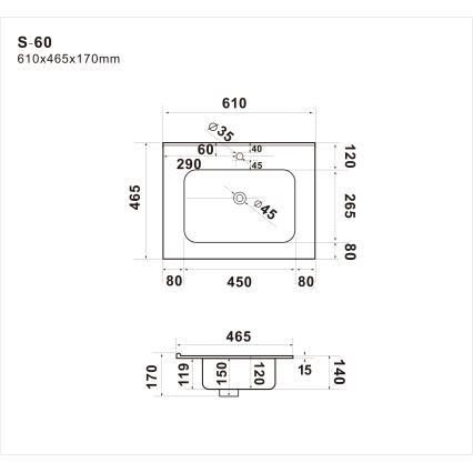Zápustné umyvadlo LILLESNAD 61x46cm keramika/černá