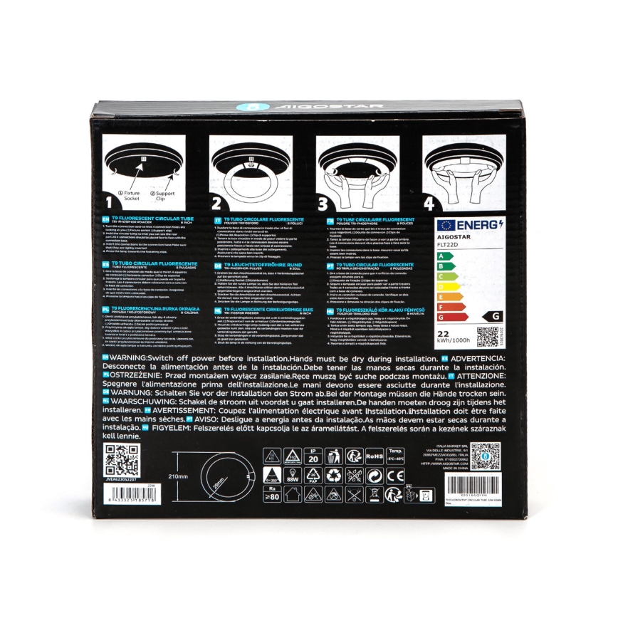 Zářivková trubice T9 G24q-1/22W/230V 6500K - Aigostar