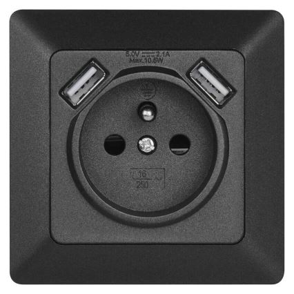 Zásuvka domovní s USB 250V/16A antracit