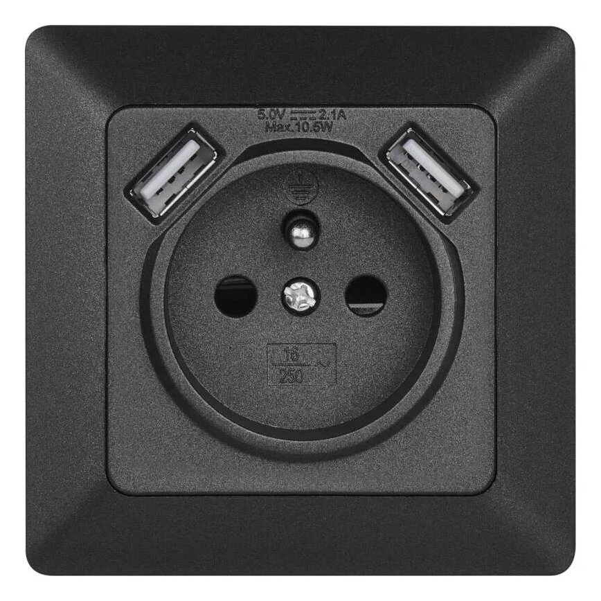 Zásuvka domovní s USB 250V/16A antracit