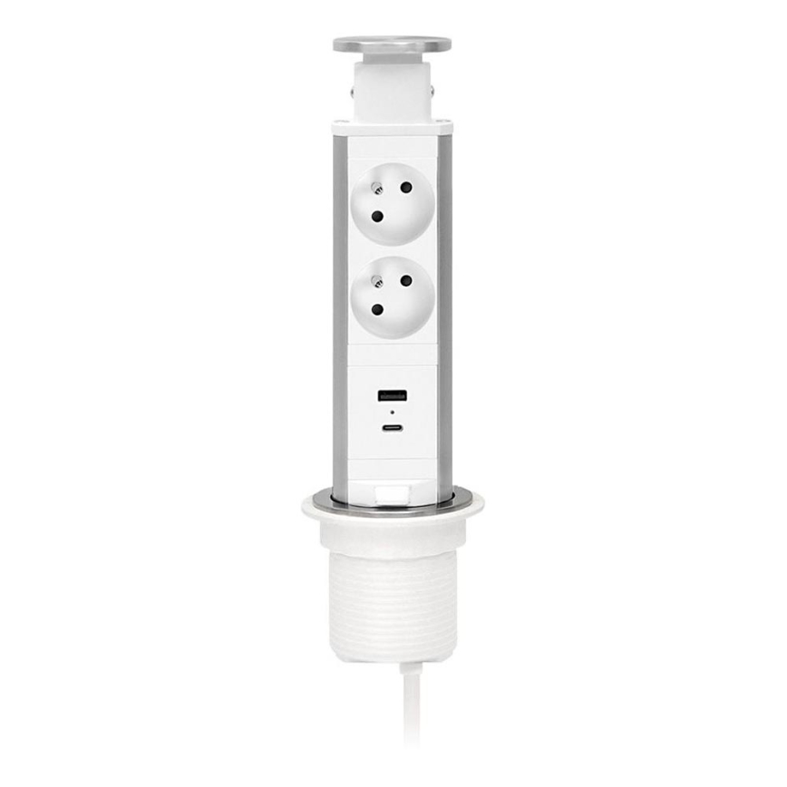 Zásuvkový sloupek pro desku stolu 2x230V + USB-A + USB-C