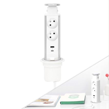 Zásuvkový sloupek pro desku stolu 2x230V + USB-A + USB-C