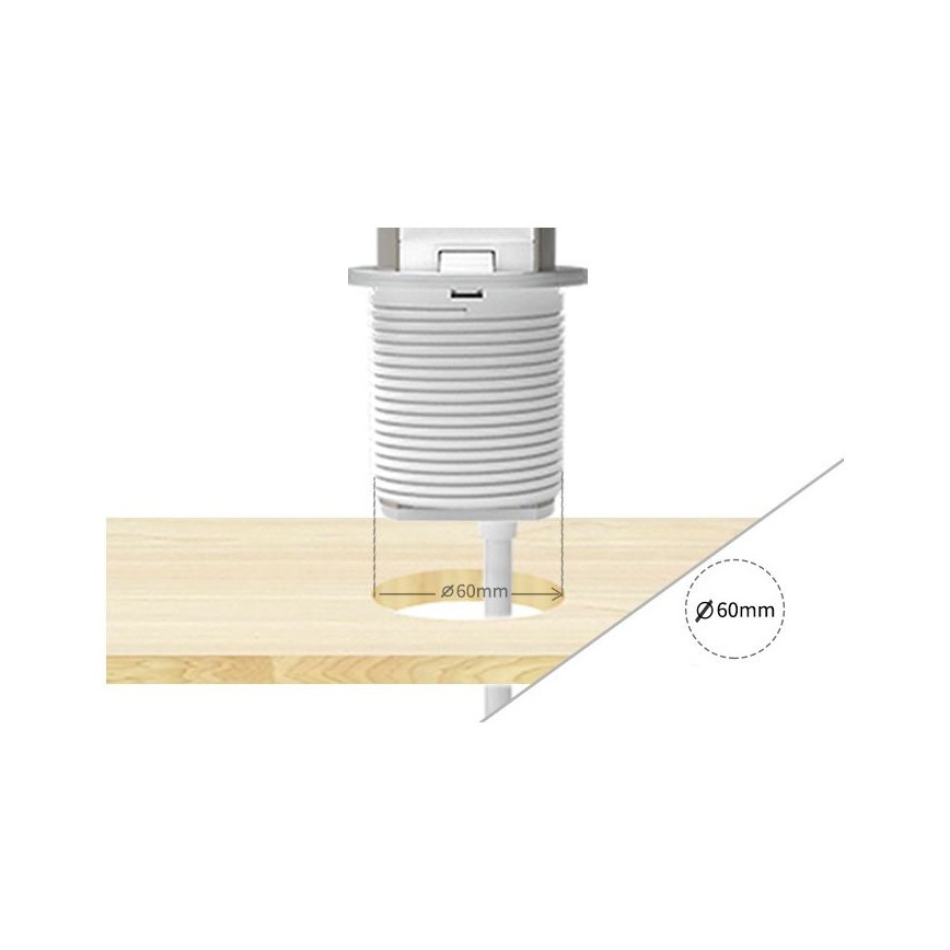 Zásuvkový sloupek pro desku stolu 2x230V + USB-A + USB-C