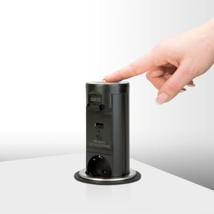 Zásuvkový sloupek pro desku stolu 3x230V + USB-A + USB-C černá