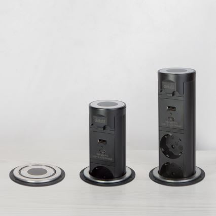 Zásuvkový sloupek pro desku stolu 3x230V + USB-A + USB-C černá