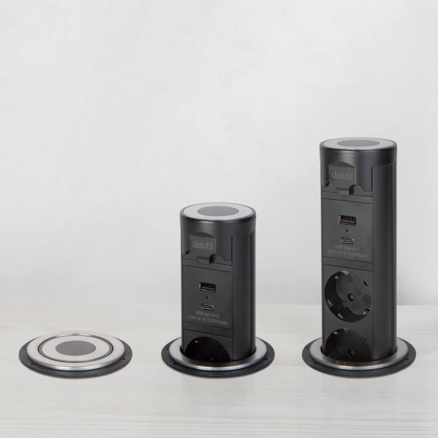 Zásuvkový sloupek pro desku stolu 3x230V + USB-A + USB-C černá