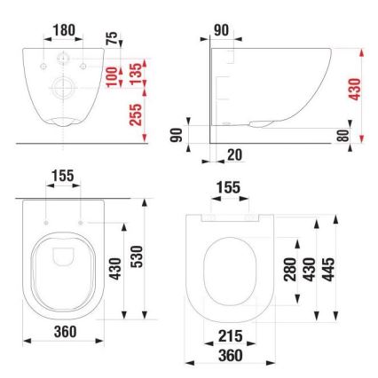 Závěsné WC MIO Rimless + záchodové prkénko SoftClose MIO + splachovací tlačítko DUAL + podomítkový modul + izolační podložka