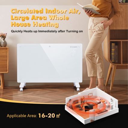 ZEVENTI - Chytrý nástěnný elektrický přímotop/konvektor s LCD displejem 1000/2000W/230V Wi-Fi bílá