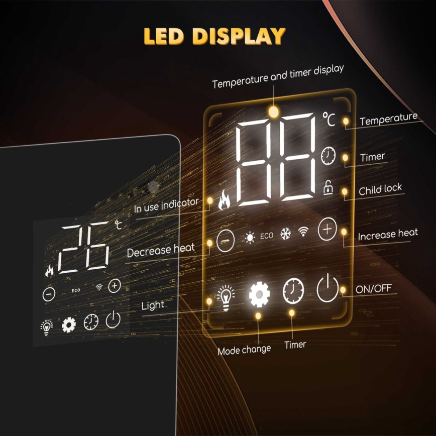 ZEVENTI - Chytrý nástěnný elektrický přímotop/konvektor s LCD displejem 1000/2000W/230V Wi-Fi bílá