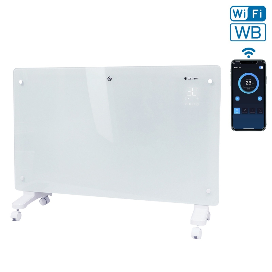 ZEVENTI - Chytrý nástěnný elektrický přímotop/konvektor s LCD displejem 1000/2000W/230V Wi-Fi bílá