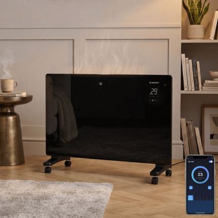 ZEVENTI - Chytrý nástěnný elektrický přímotop/konvektor s LCD displejem 1000/2000W/230V Wi-Fi černá