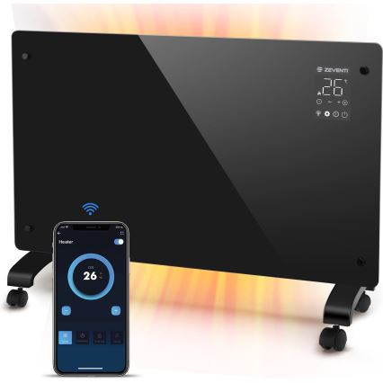 ZEVENTI - Chytrý nástěnný elektrický přímotop/konvektor s LCD displejem 1000/2000W/230V Wi-Fi černá