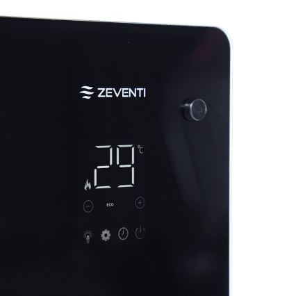 ZEVENTI - Chytrý nástěnný elektrický přímotop/konvektor s LCD displejem 1000/2000W/230V Wi-Fi černá