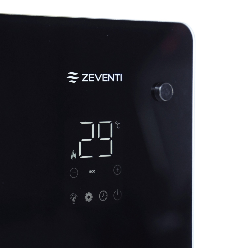 ZEVENTI - Chytrý nástěnný elektrický přímotop/konvektor s LCD displejem 1000/2000W/230V Wi-Fi černá