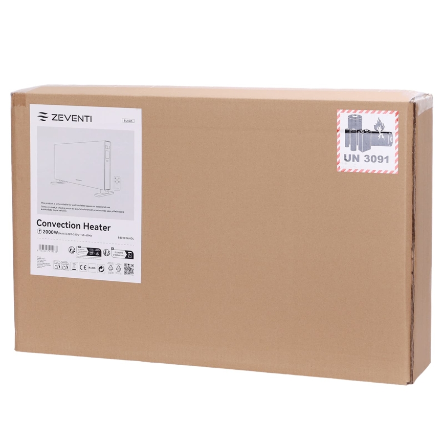 ZEVENTI - Elektrický přímotop/konvektor s LCD displejem  1250/2000W/230V bílá + dálkové ovládání