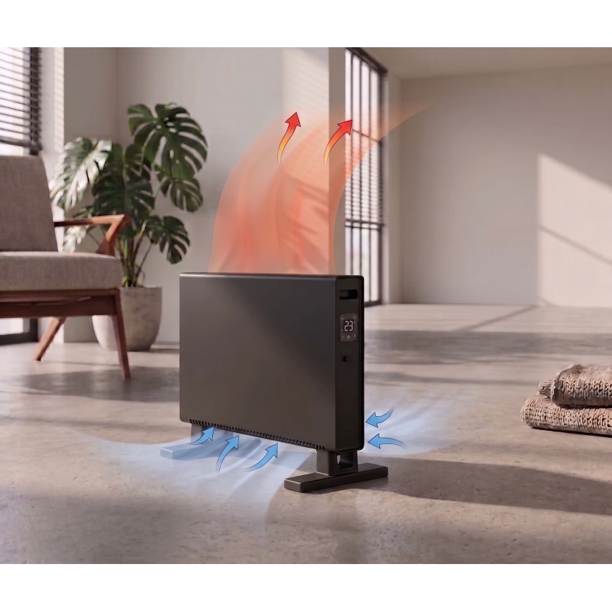 ZEVENTI - Elektrický přímotop/konvektor s LCD displejem 1250/2000W/230V černá + dálkové ovládání