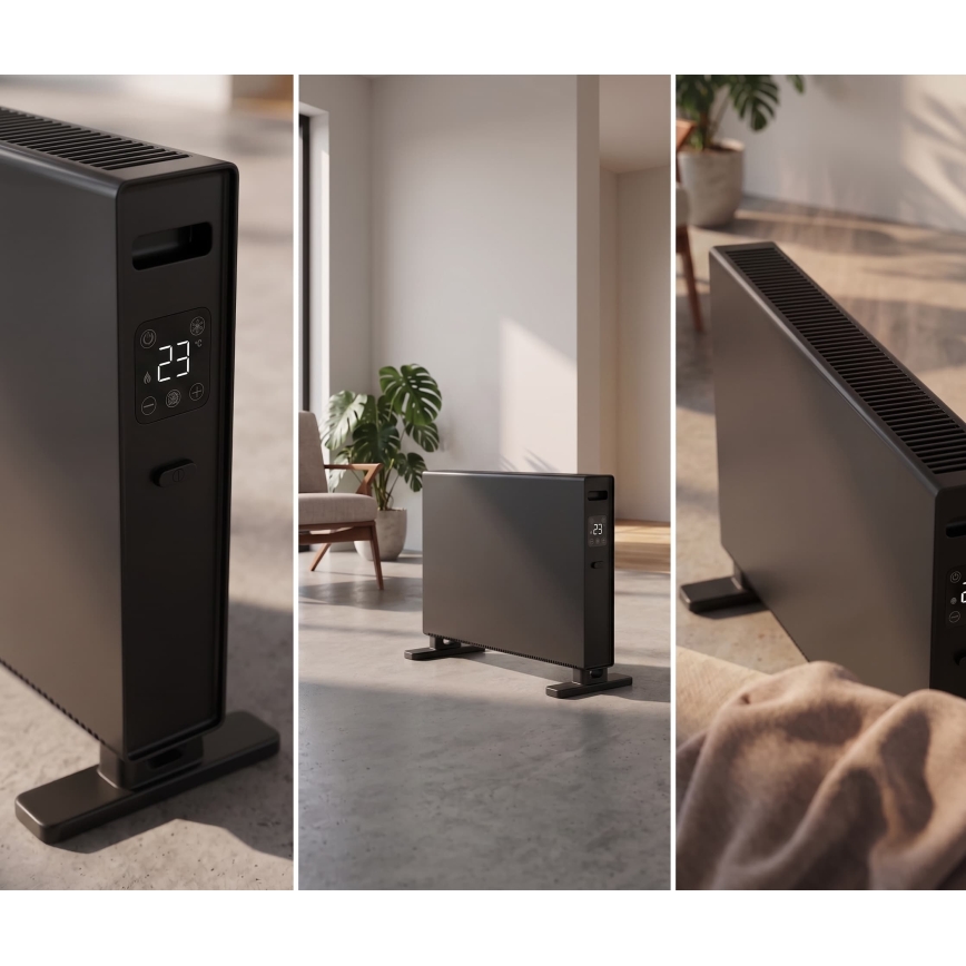 ZEVENTI - Elektrický přímotop/konvektor s LCD displejem 1250/2000W/230V černá + dálkové ovládání