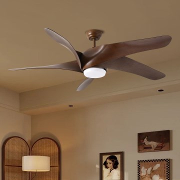 ZEVENTI - LED Stmívatelný stropní ventilátor LUCCA LED/18W/230V 3000-6000K Wi-Fi Tuya hnědá + dálkové ovládání