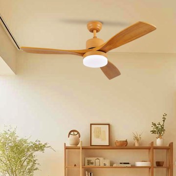 ZEVENTI - LED Stmívatelný stropní ventilátor MARE LED/24W/230V 3000-6000K Wi-Fi Tuya dub + dálkové ovládání