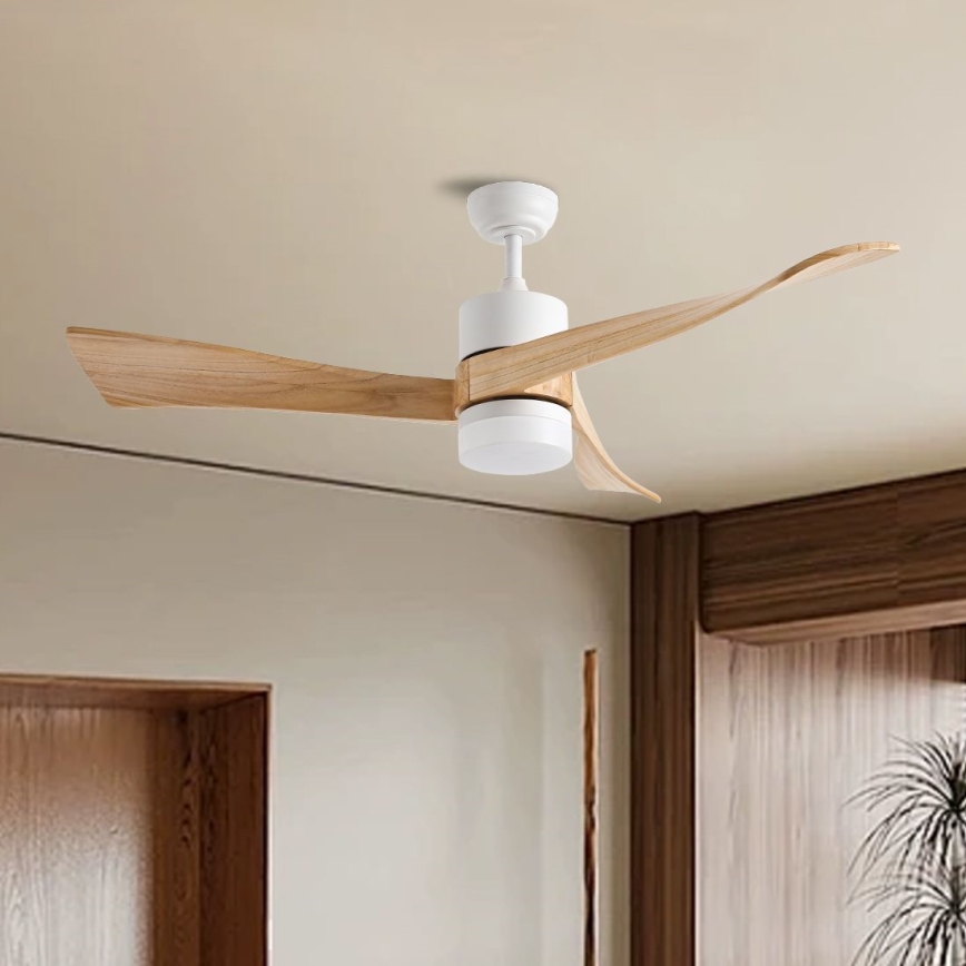ZEVENTI - LED Stmívatelný stropní ventilátor NATURITO LED/18W/230V 3000-6000K Wi-Fi Tuya bílá/dub + dálkové ovládání