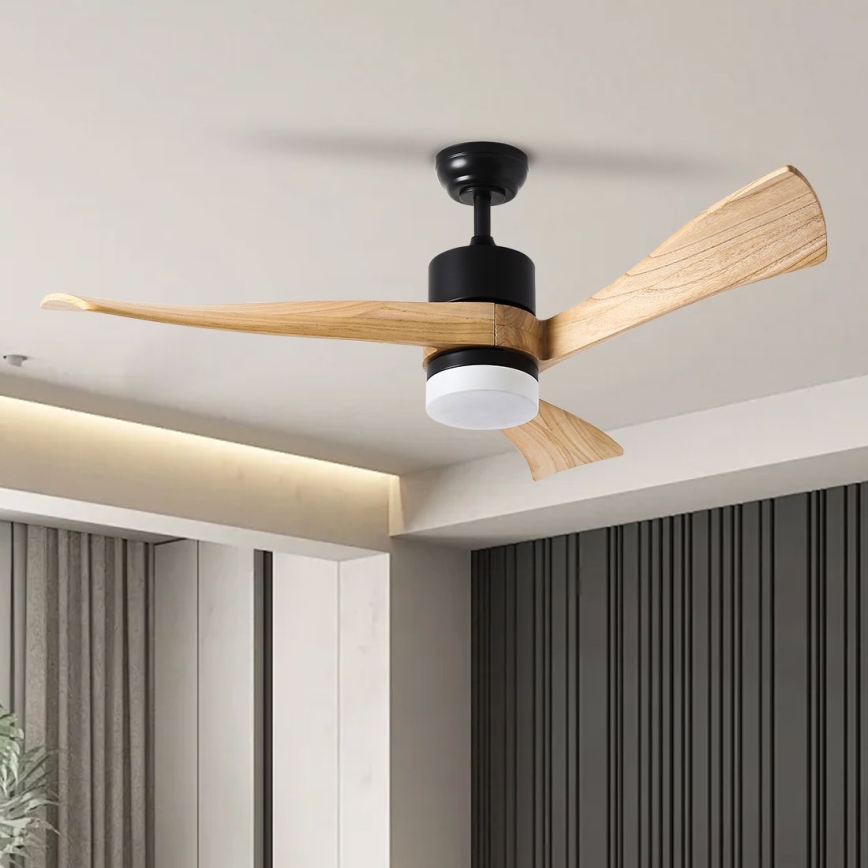 ZEVENTI - LED Stmívatelný stropní ventilátor NATURITO LED/18W/230V 3000-6000K Wi-Fi Tuya černá/dub + dálkové ovládání