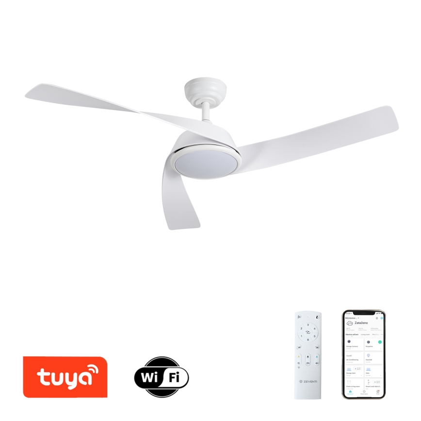 ZEVENTI - LED Stmívatelný stropní ventilátor AERYS LED/24W/230V 3000/4000/6000K Wi-Fi Tuya bílá + dálkové ovládání
