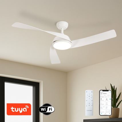 ZEVENTI - LED Stmívatelný stropní ventilátor AERYS LED/24W/230V 3000/4000/6000K Wi-Fi Tuya bílá + dálkové ovládání