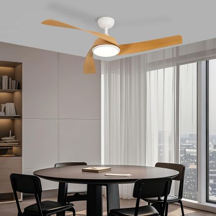 ZEVENTI - LED Stmívatelný stropní ventilátor AERYS LED/24W/230V 3000/4000/6000K Wi-Fi Tuya bílá/dub + dálkové ovládání