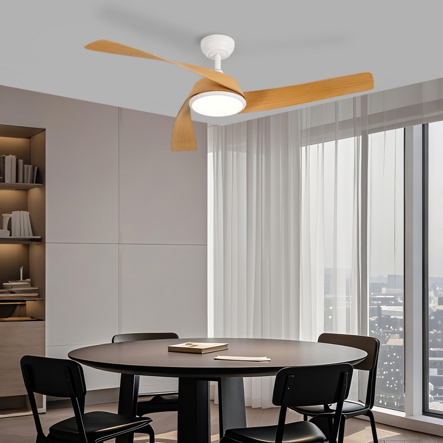 ZEVENTI - LED Stmívatelný stropní ventilátor AERYS LED/24W/230V 3000/4000/6000K Wi-Fi Tuya bílá/dub + dálkové ovládání