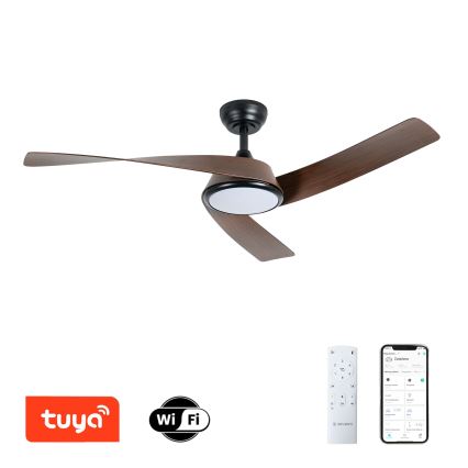 ZEVENTI - LED Stmívatelný stropní ventilátor AERYS LED/24W/230V 3000/4000/6000K Wi-Fi Tuya černá/ořech + dálkové ovládání