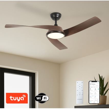 ZEVENTI - LED Stmívatelný stropní ventilátor AERYS LED/24W/230V 3000/4000/6000K Wi-Fi Tuya černá/ořech + dálkové ovládání
