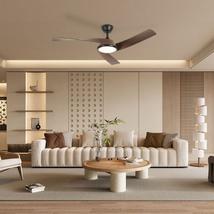 ZEVENTI - LED Stmívatelný stropní ventilátor AERYS LED/24W/230V 3000/4000/6000K Wi-Fi Tuya černá/ořech + dálkové ovládání